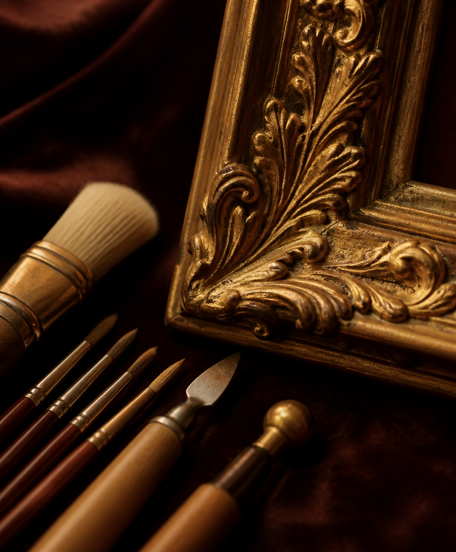 Fine enhancement tools beside a gilded frame corner